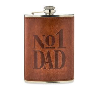 New father's day NO 1 DAD faux leather stainless steel flask gift, 8 oz